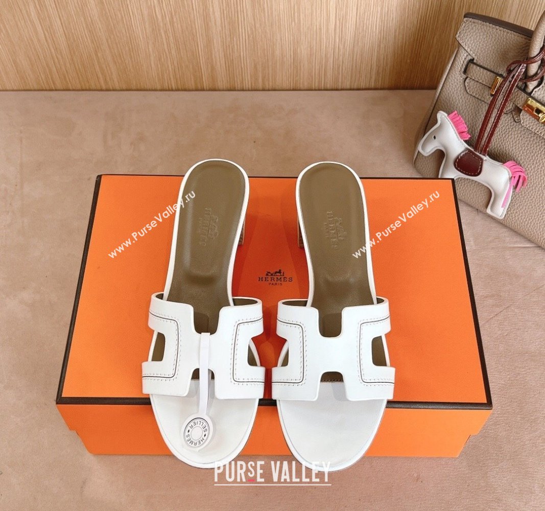 Hermes Classic Oasis Heel Slides Sandal 5cm in Calfskin with Stitches White 2024 1008 (MD-241008128)