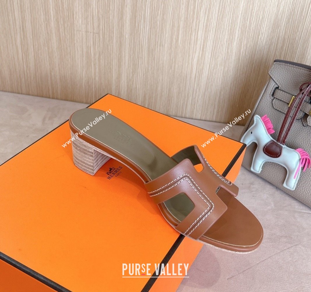 Hermes Classic Oasis Heel Slides Sandal 5cm in Calfskin with Stitches Brown 2024 1008 (MD-241008129)