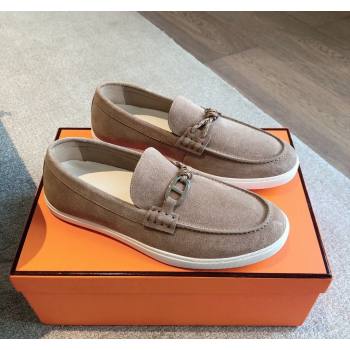 Hermes Ignacio Loafers Flat with Chaine dAncre Buckle in Suede Dark Beige 2024 (XC-241008065)