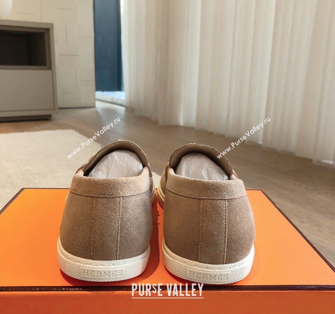 Hermes Ignacio Loafers Flat with Chaine dAncre Buckle in Suede Dark Beige 2024 (XC-241008065)