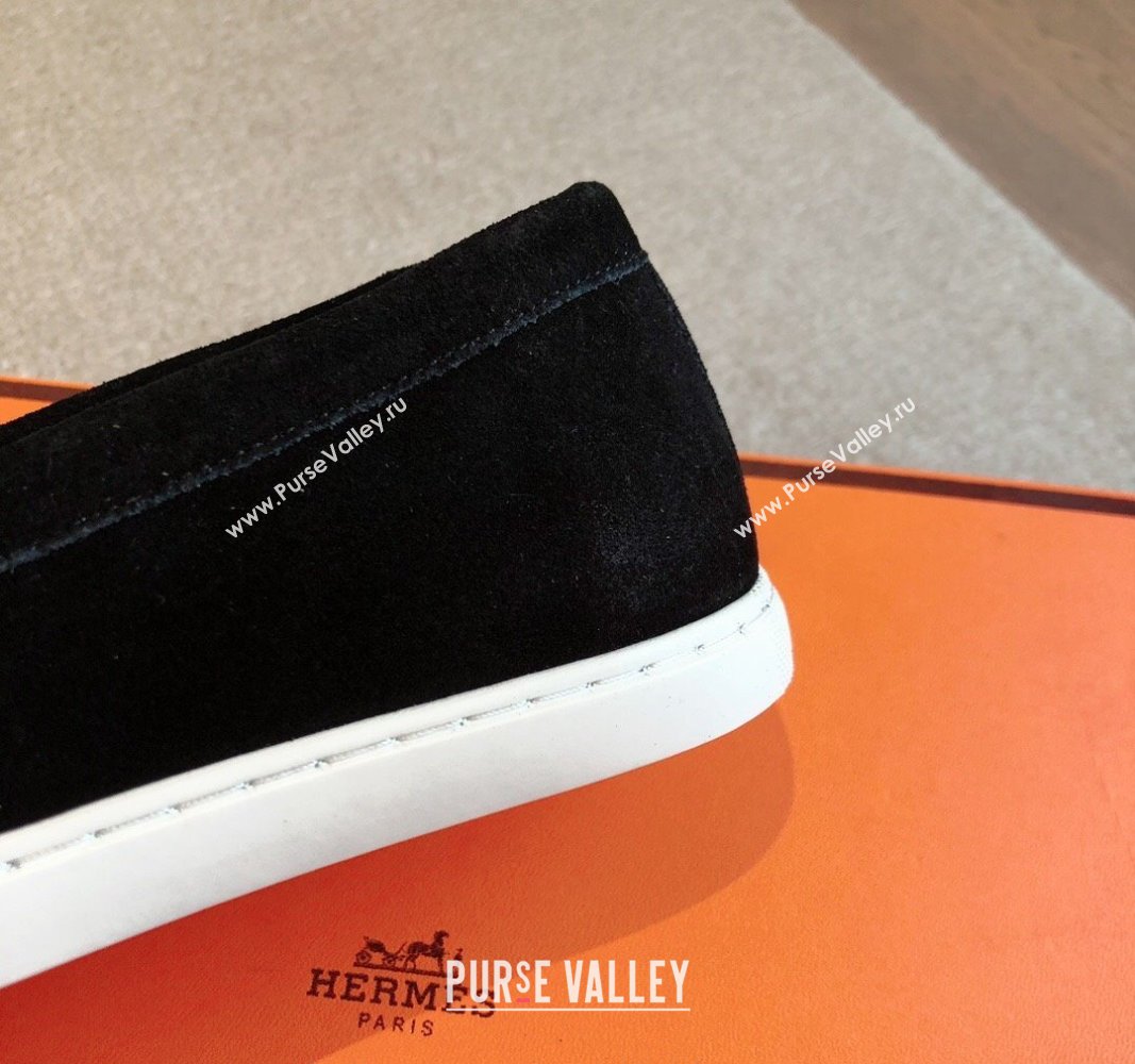 Hermes Ignacio Loafers Flat with Chaine dAncre Buckle in Suede Black 2024 (XC-241008066)