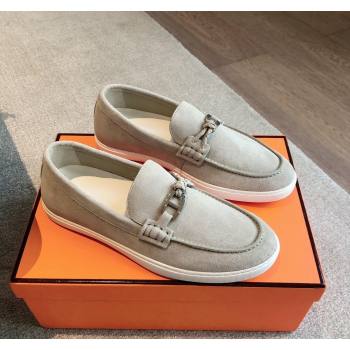 Hermes Ignacio Loafers Flat with Chaine dAncre Buckle in Suede Grey3 2024 (XC-241008067)