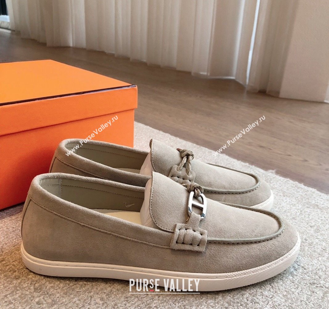 Hermes Ignacio Loafers Flat with Chaine dAncre Buckle in Suede Grey3 2024 (XC-241008067)