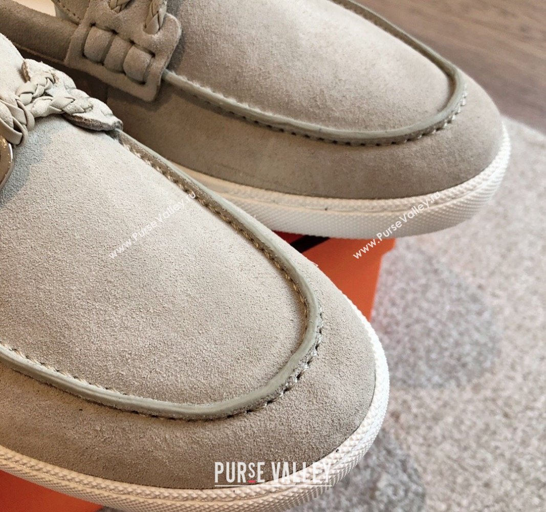 Hermes Ignacio Loafers Flat with Chaine dAncre Buckle in Suede Grey3 2024 (XC-241008067)