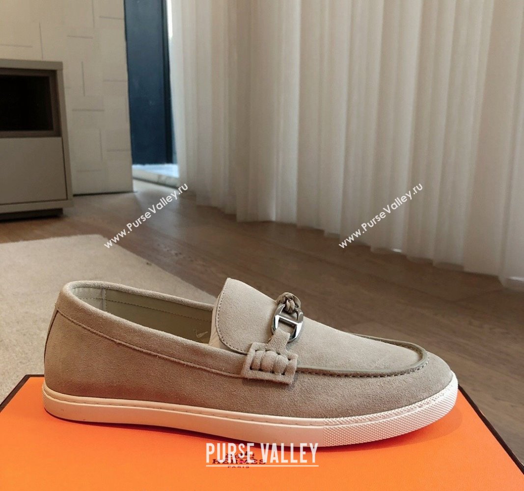 Hermes Ignacio Loafers Flat with Chaine dAncre Buckle in Suede Grey3 2024 (XC-241008067)