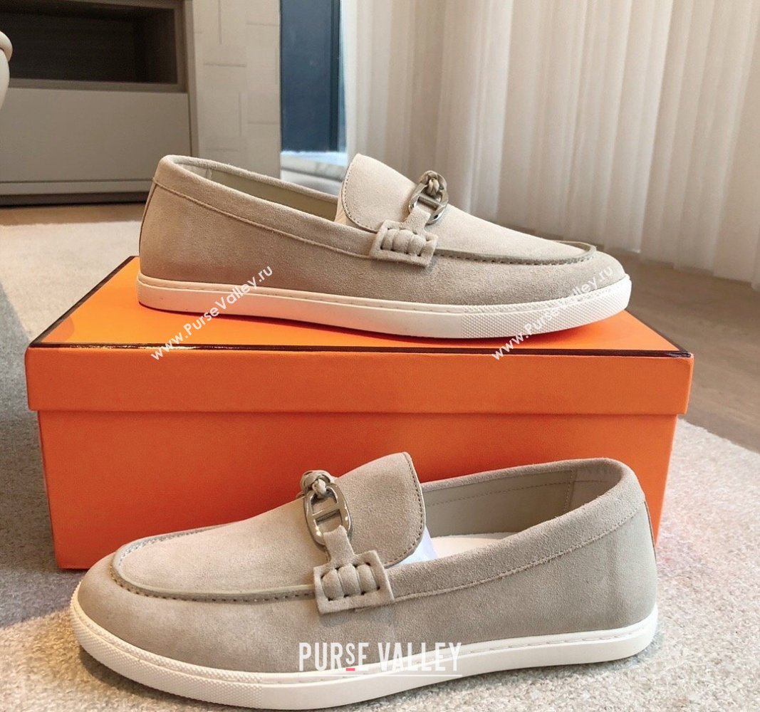 Hermes Ignacio Loafers Flat with Chaine dAncre Buckle in Suede Grey3 2024 (XC-241008067)