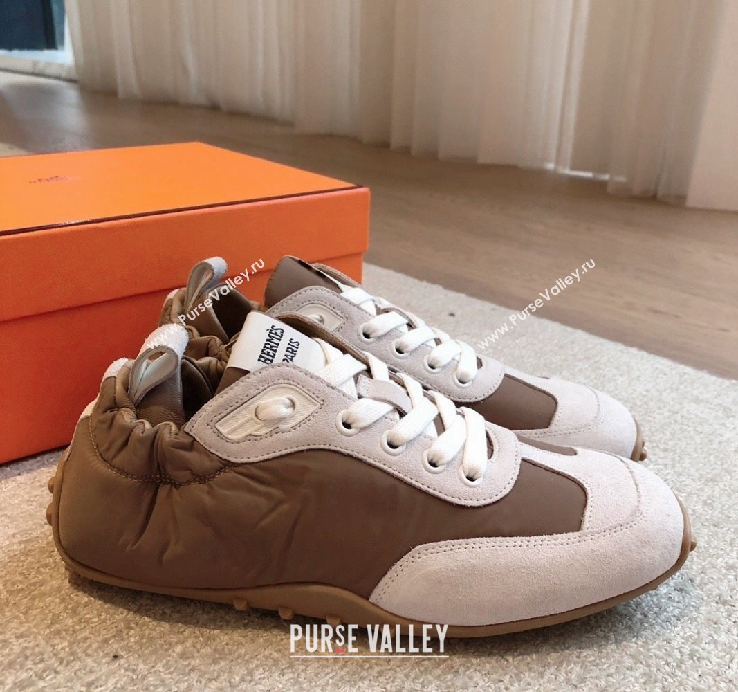 Hermes Technical Canvas and Suede Sneakers Brown/White 2024 H100801 (XC-241008068)