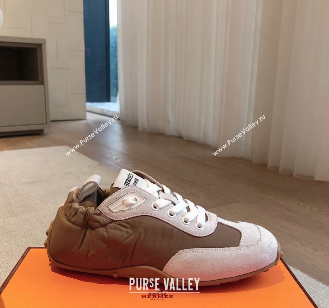 Hermes Technical Canvas and Suede Sneakers Brown/White 2024 H100801 (XC-241008068)