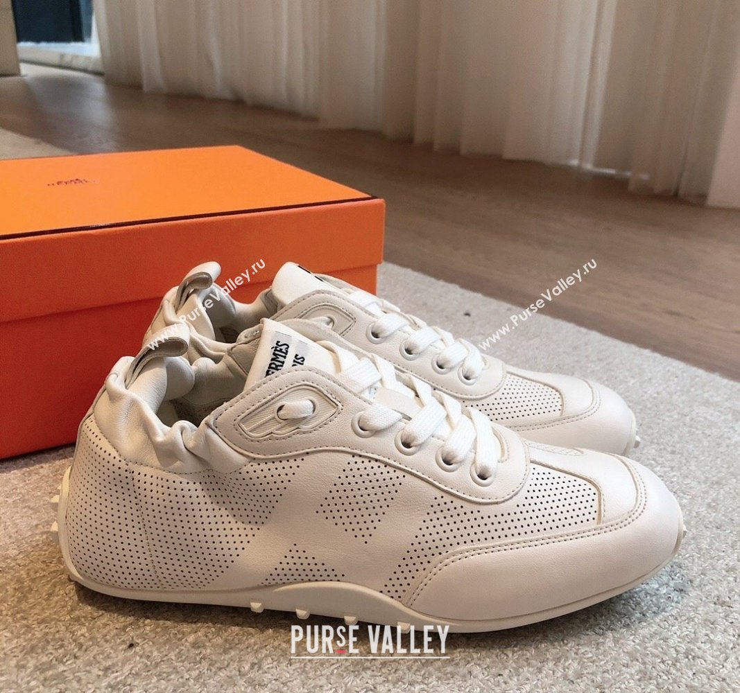 Hermes Perforated Calfskin Leather Sneakers White 2024 H100801 (XC-241008070)