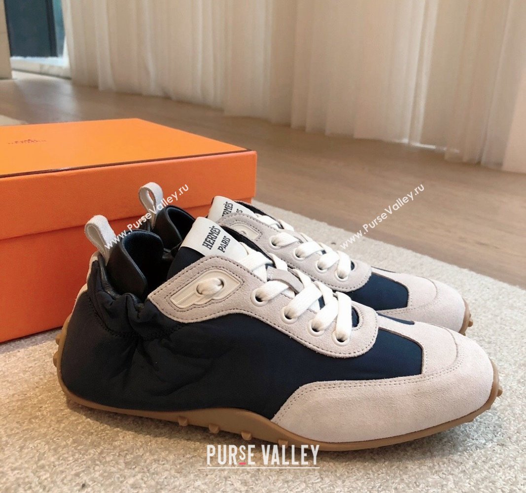 Hermes Technical Canvas and Suede Sneakers Dark Blue 2024 H100801 (XC-241008071)