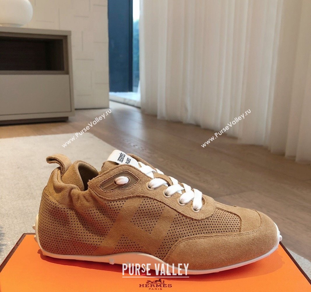 Hermes Perforated Suede Sneakers Brown 2024 H100801 (XC-241008072)