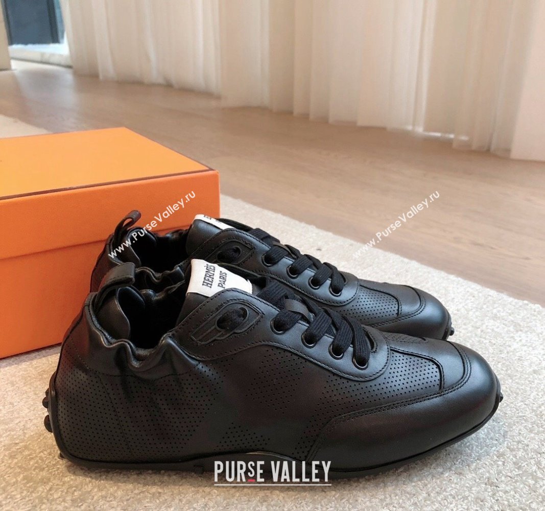 Hermes Perforated Calfskin Sneakers Black 2024 H100801 (XC-241008073)