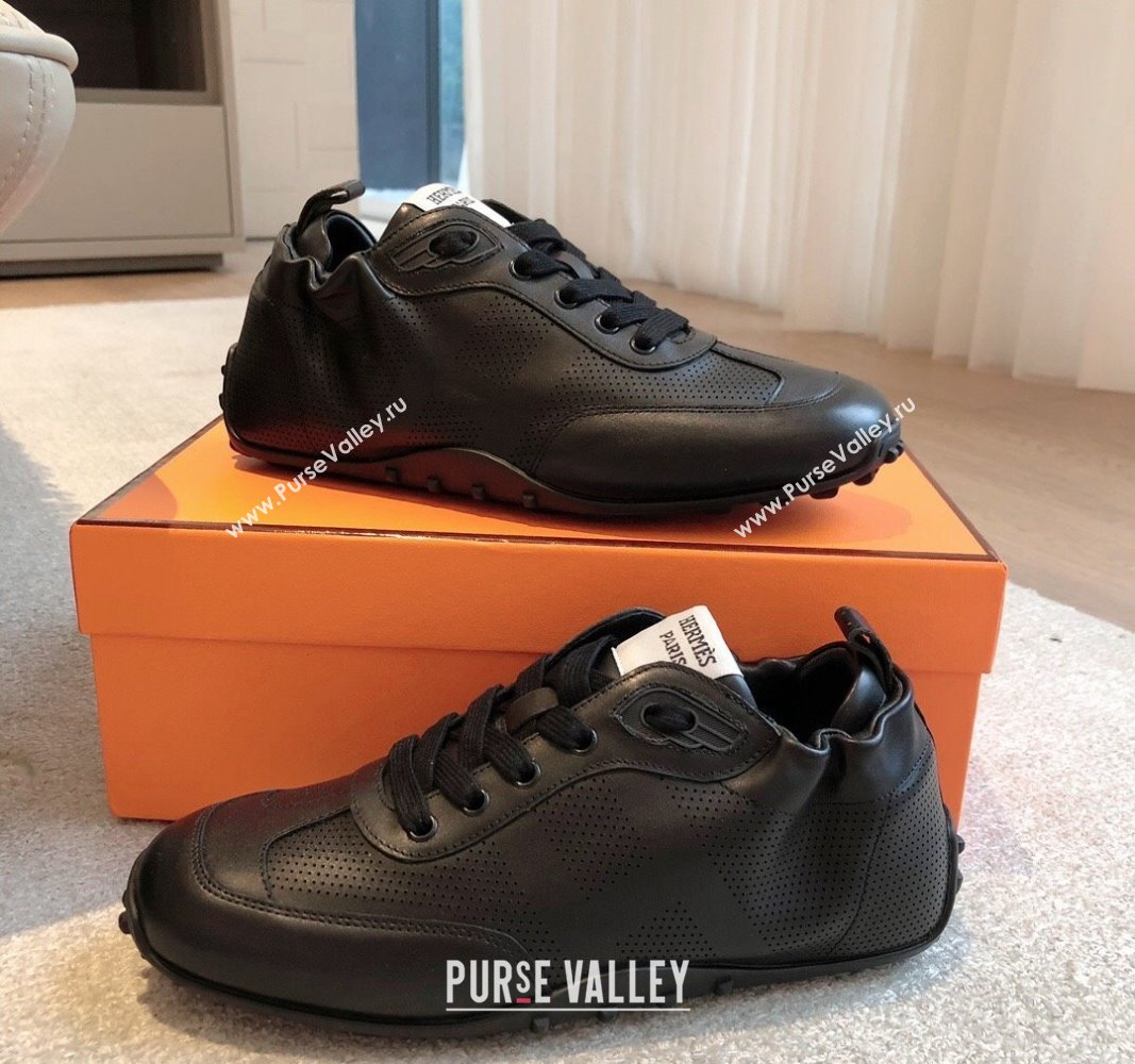 Hermes Perforated Calfskin Sneakers Black 2024 H100801 (XC-241008073)