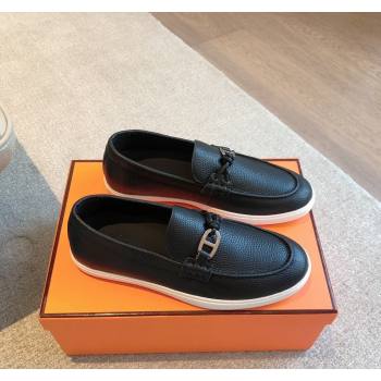 Hermes Ignacio Loafers Flat with Chaine dAncre Buckle in Grained Calfskin Black 2024 (XC-241008059)