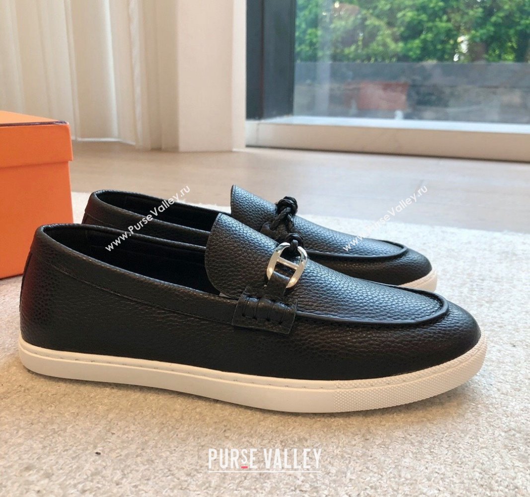 Hermes Ignacio Loafers Flat with Chaine dAncre Buckle in Grained Calfskin Black 2024 (XC-241008059)