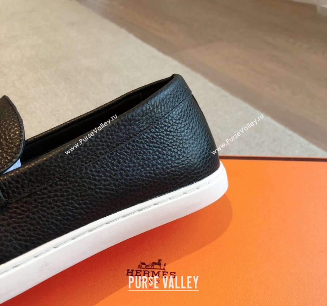 Hermes Ignacio Loafers Flat with Chaine dAncre Buckle in Grained Calfskin Black 2024 (XC-241008059)