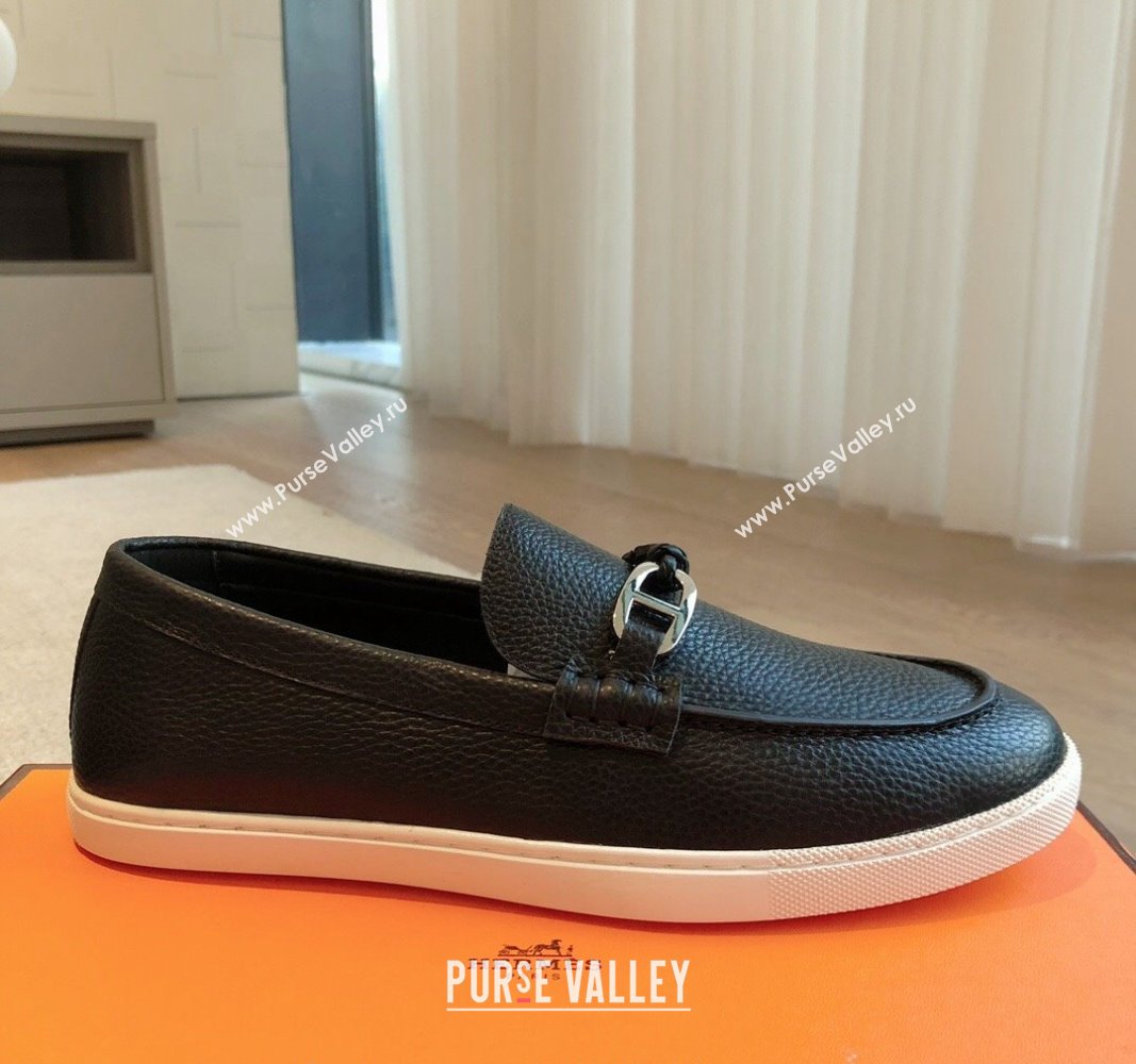 Hermes Ignacio Loafers Flat with Chaine dAncre Buckle in Grained Calfskin Black 2024 (XC-241008059)