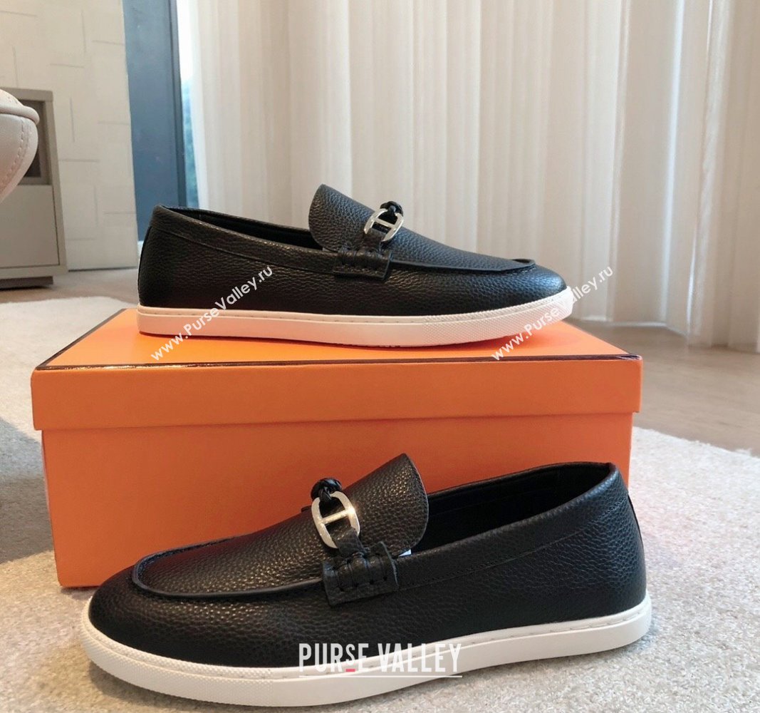 Hermes Ignacio Loafers Flat with Chaine dAncre Buckle in Grained Calfskin Black 2024 (XC-241008059)