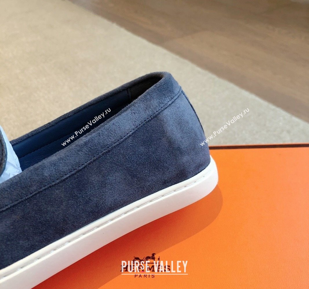 Hermes Ignacio Loafers Flat with Chaine dAncre Buckle in Suede Dark Blue 2024 (XC-241008060)