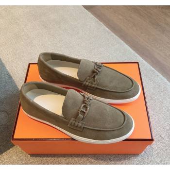 Hermes Ignacio Loafers Flat with Chaine dAncre Buckle in Suede Grey2 2024 (XC-241008063)