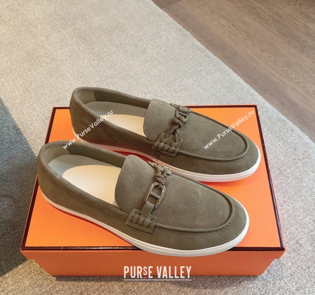 Hermes Ignacio Loafers Flat with Chaine dAncre Buckle in Suede Grey2 2024 (XC-241008063)