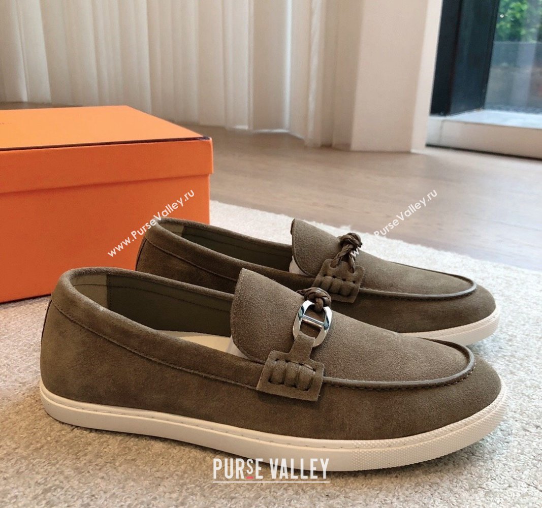 Hermes Ignacio Loafers Flat with Chaine dAncre Buckle in Suede Grey2 2024 (XC-241008063)