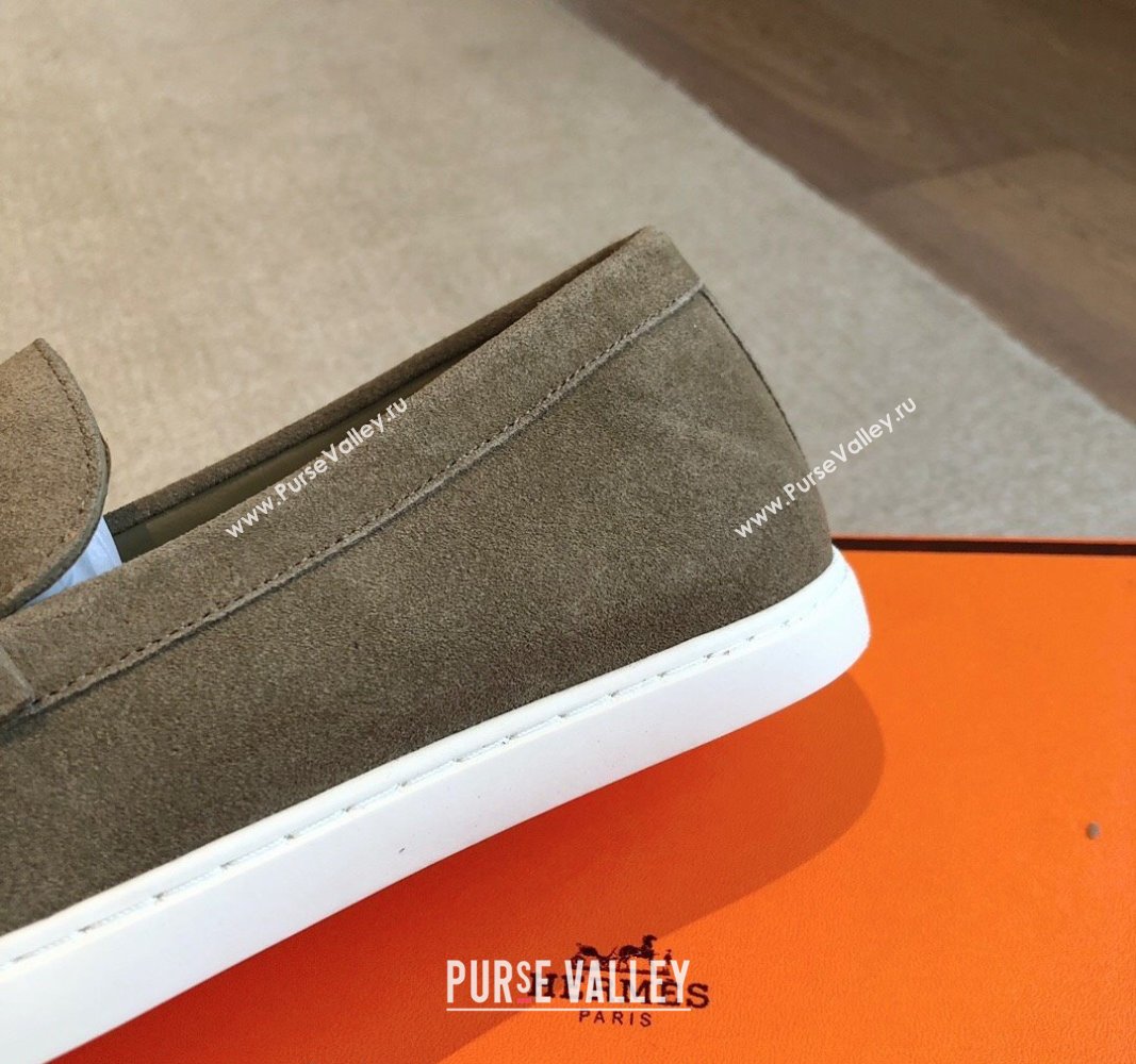 Hermes Ignacio Loafers Flat with Chaine dAncre Buckle in Suede Grey2 2024 (XC-241008063)