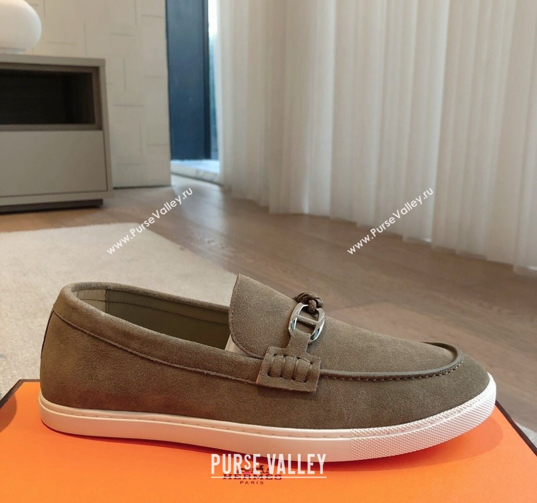 Hermes Ignacio Loafers Flat with Chaine dAncre Buckle in Suede Grey2 2024 (XC-241008063)