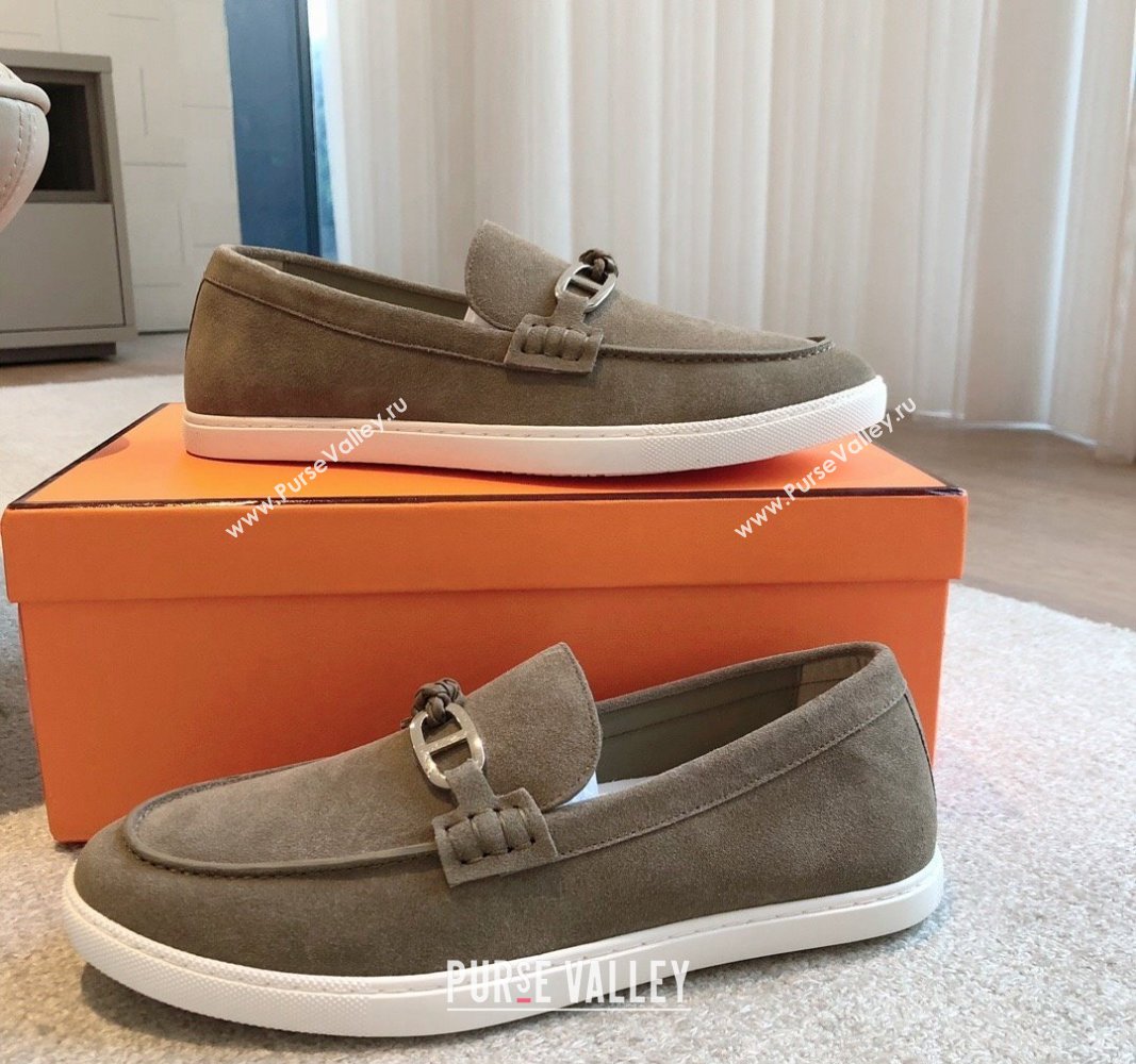 Hermes Ignacio Loafers Flat with Chaine dAncre Buckle in Suede Grey2 2024 (XC-241008063)