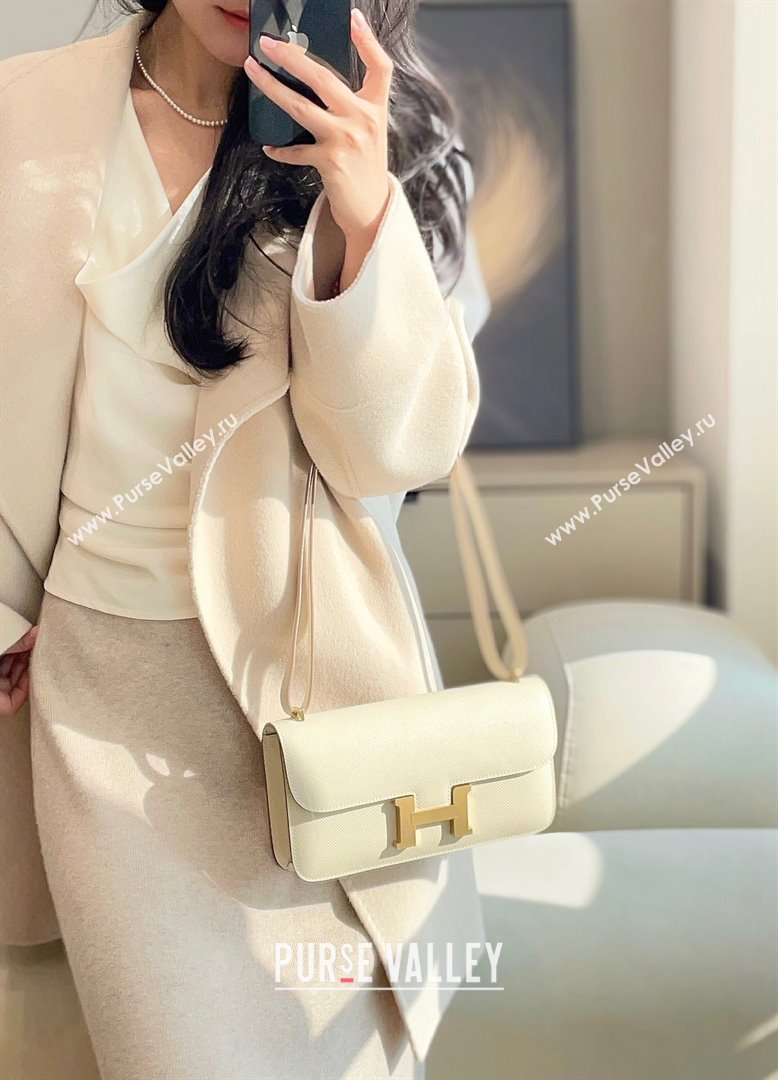 Hermes Constance Elan East-West Bag 26cm in Calfskin Cream White/Gold 2024 (Half Handmade) (FLB-241104057)