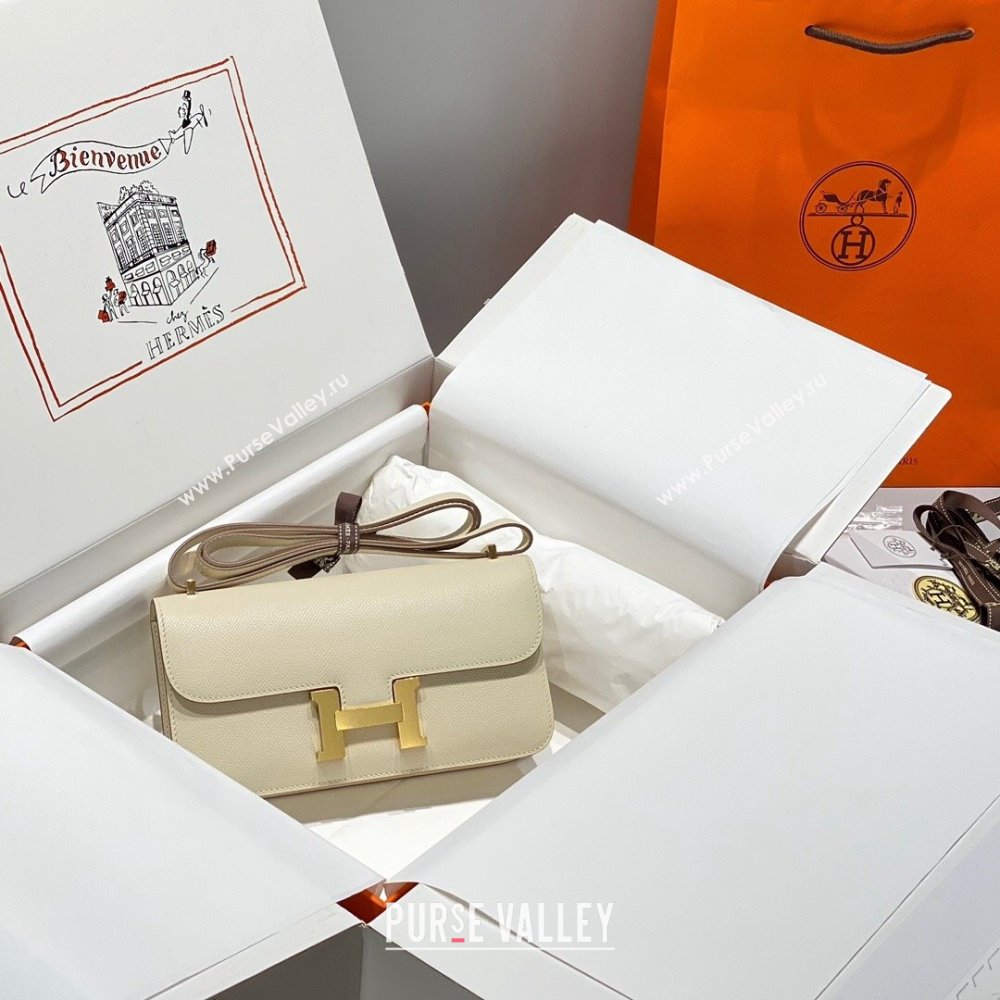 Hermes Constance Elan East-West Bag 26cm in Calfskin Cream White/Gold 2024 (Half Handmade) (FLB-241104057)