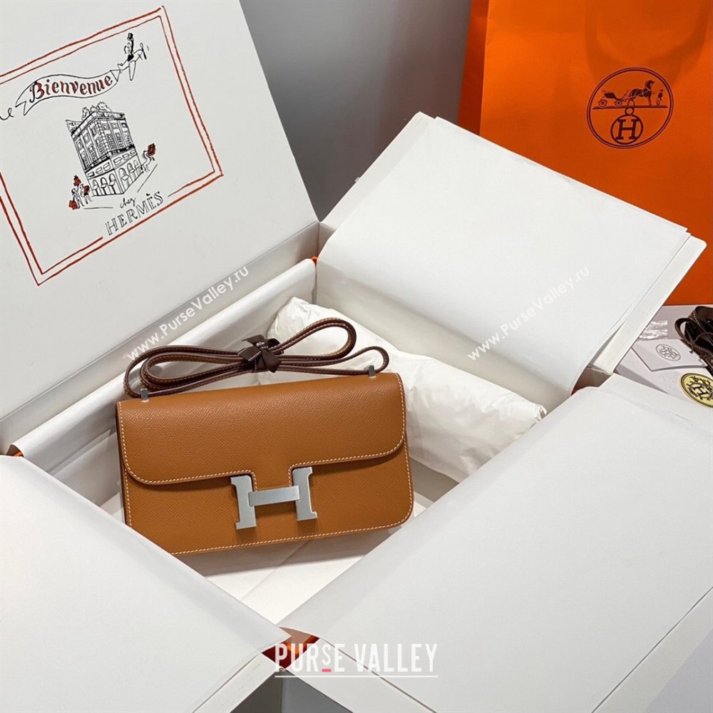 Hermes Constance Elan East-West Bag 26cm in Calfskin Brown/Silver 2024 (Half Handmade) (FLB-241104058)