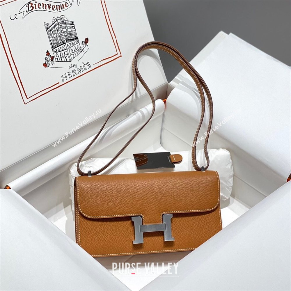 Hermes Constance Elan East-West Bag 26cm in Calfskin Brown/Silver 2024 (Half Handmade) (FLB-241104058)