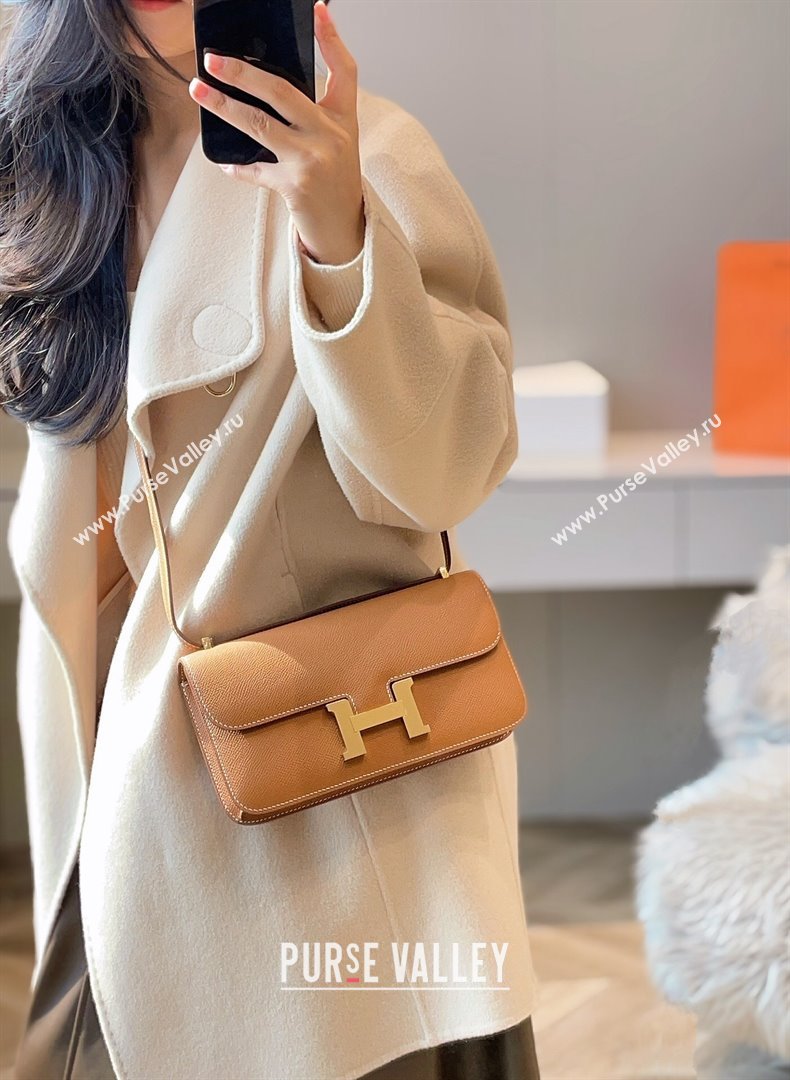 Hermes Constance Elan East-West Bag 26cm in Calfskin Brown/Gold 2024 (Half Handmade) (FLB-241104059)