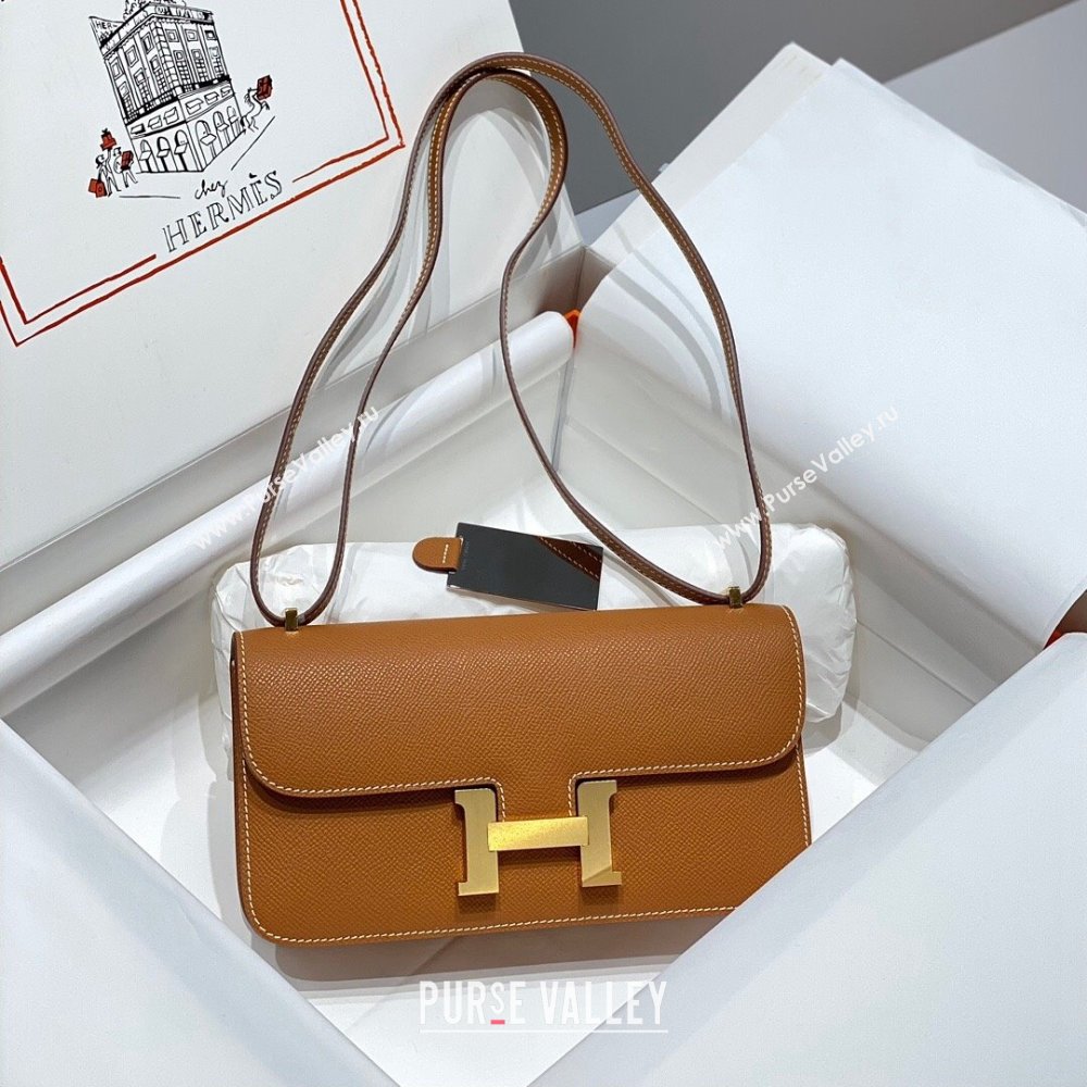 Hermes Constance Elan East-West Bag 26cm in Calfskin Brown/Gold 2024 (Half Handmade) (FLB-241104059)