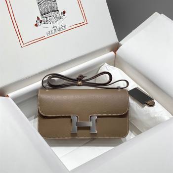 Hermes Constance Elan East-West Bag 26cm in Calfskin Elephant Grey/Silver 2024 (Half Handmade) (FLB-241104060)