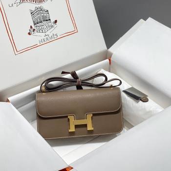 Hermes Constance Elan East-West Bag 26cm in Calfskin Elephant Grey/Gold 2024 (Half Handmade) (FLB-241104061)