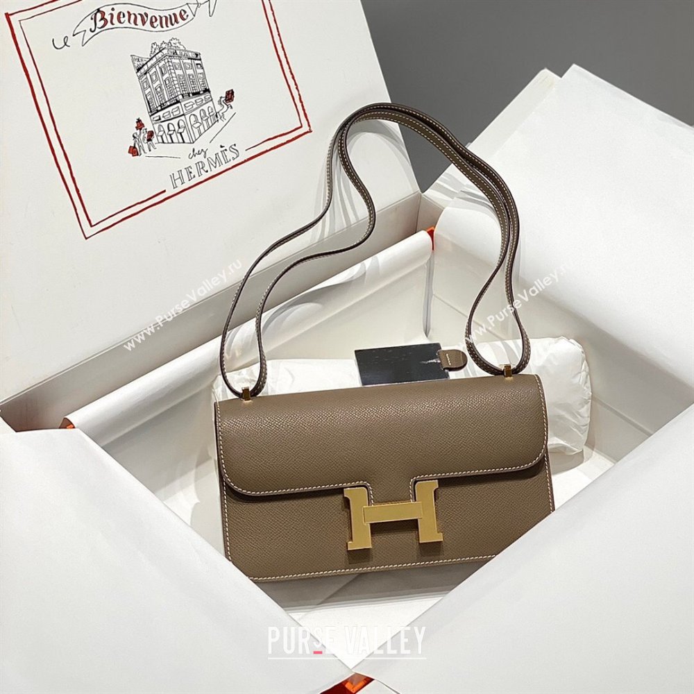 Hermes Constance Elan East-West Bag 26cm in Calfskin Elephant Grey/Gold 2024 (Half Handmade) (FLB-241104061)