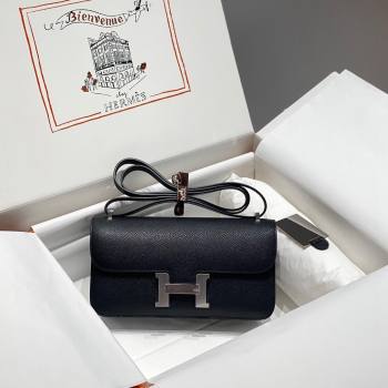 Hermes Constance Elan East-West Bag 26cm in Calfskin Black/Silver 2024 (Half Handmade) (FLB-241104063)