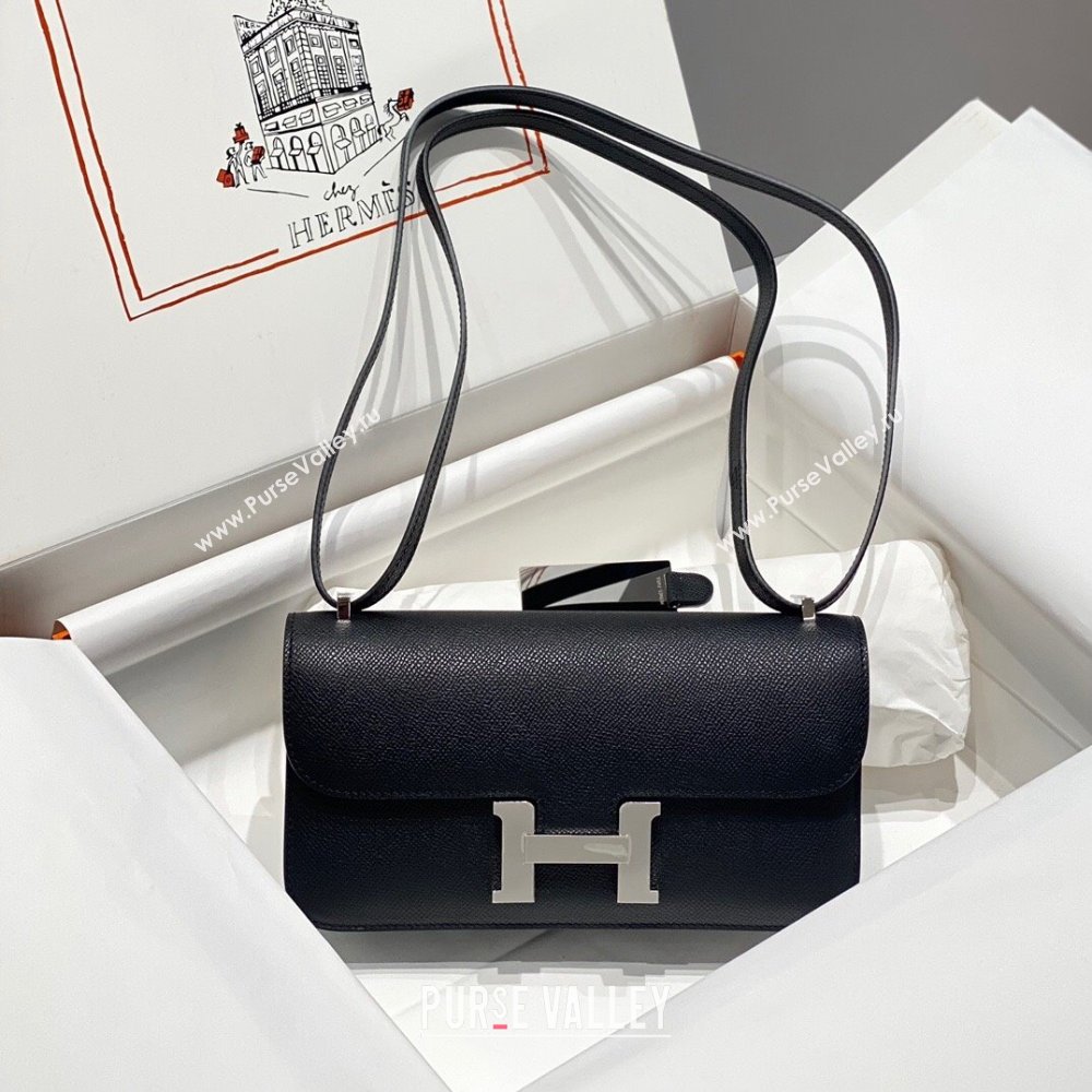 Hermes Constance Elan East-West Bag 26cm in Calfskin Black/Silver 2024 (Half Handmade) (FLB-241104063)