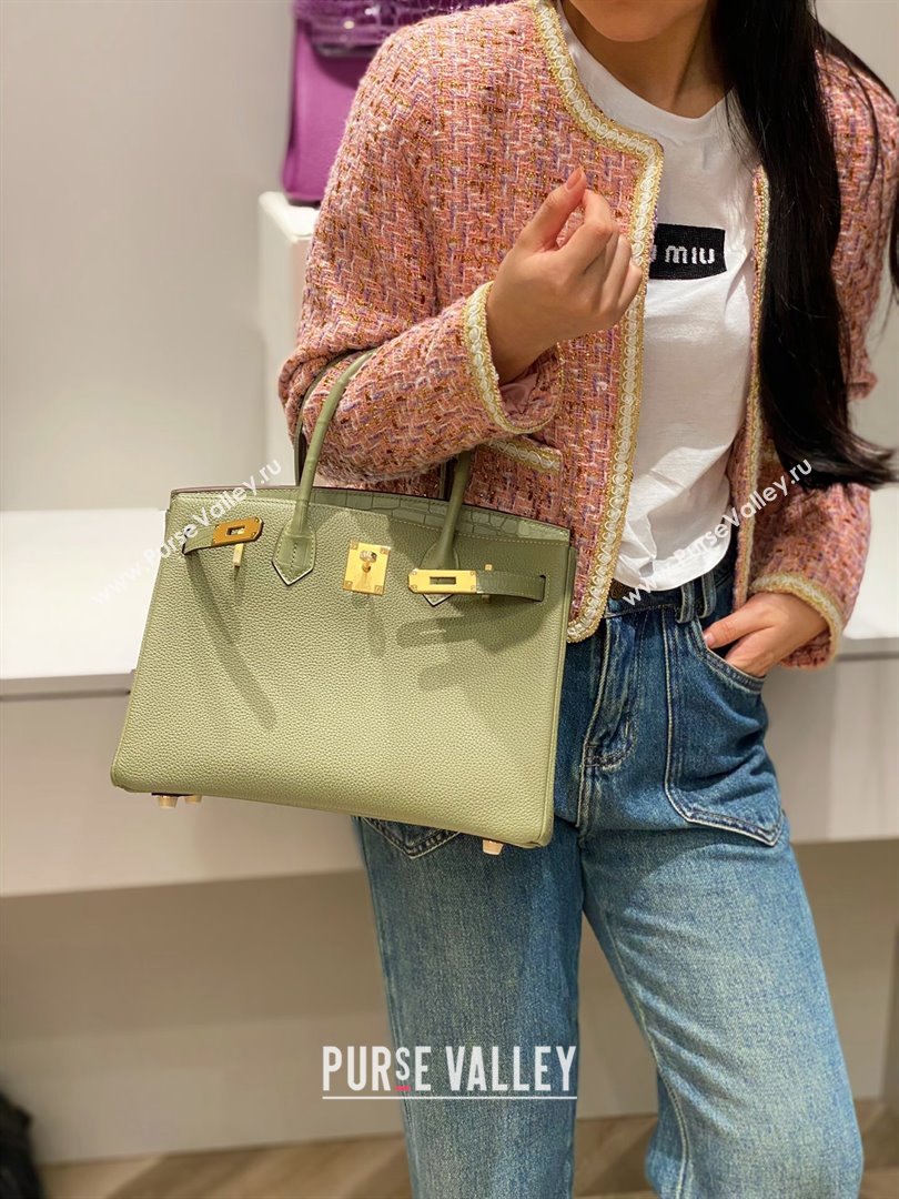 Hermes Birkin Touch Bag 30cm in Calfskin and Matte Nile Crocodile Leather Sage Green 2024 (Full Handmade) (FLB-241104064)