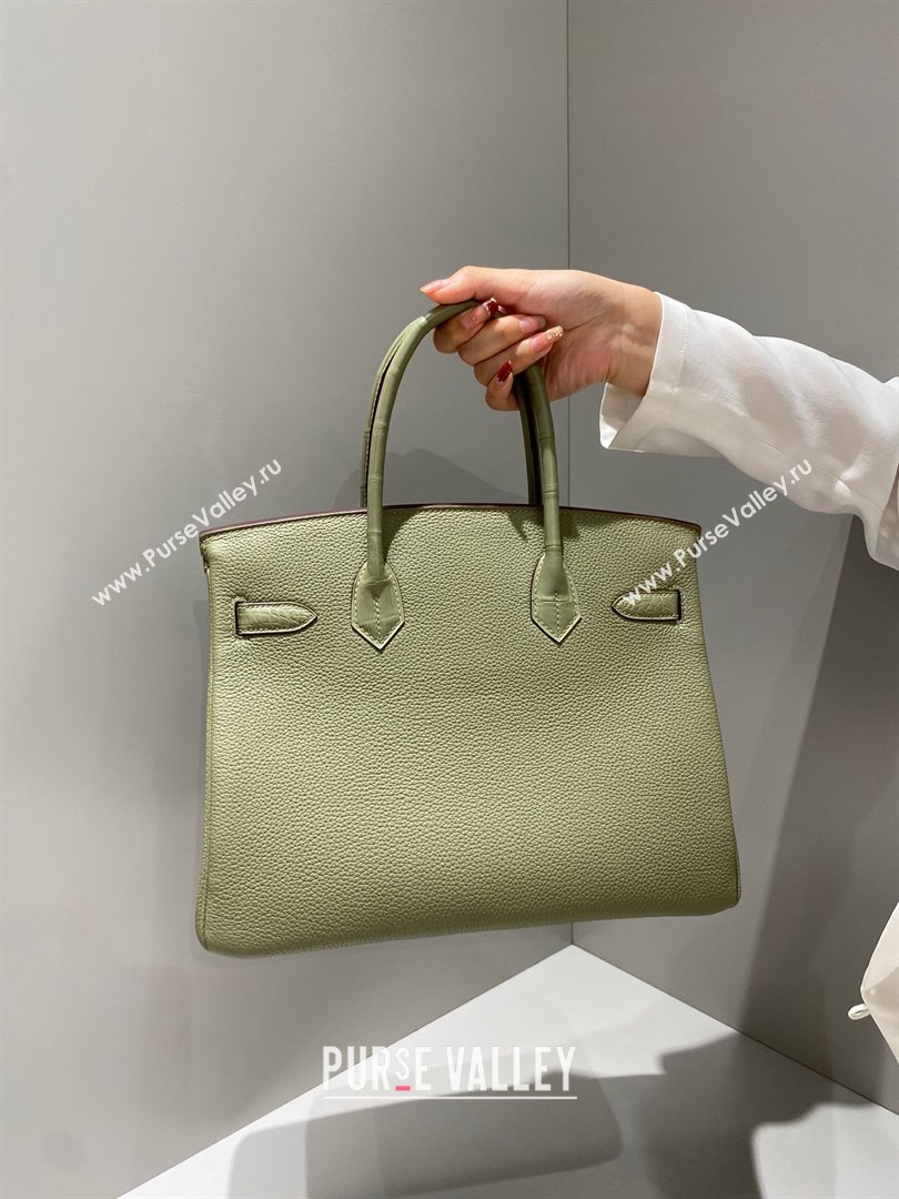 Hermes Birkin Touch Bag 30cm in Calfskin and Matte Nile Crocodile Leather Sage Green 2024 (Full Handmade) (FLB-241104064)