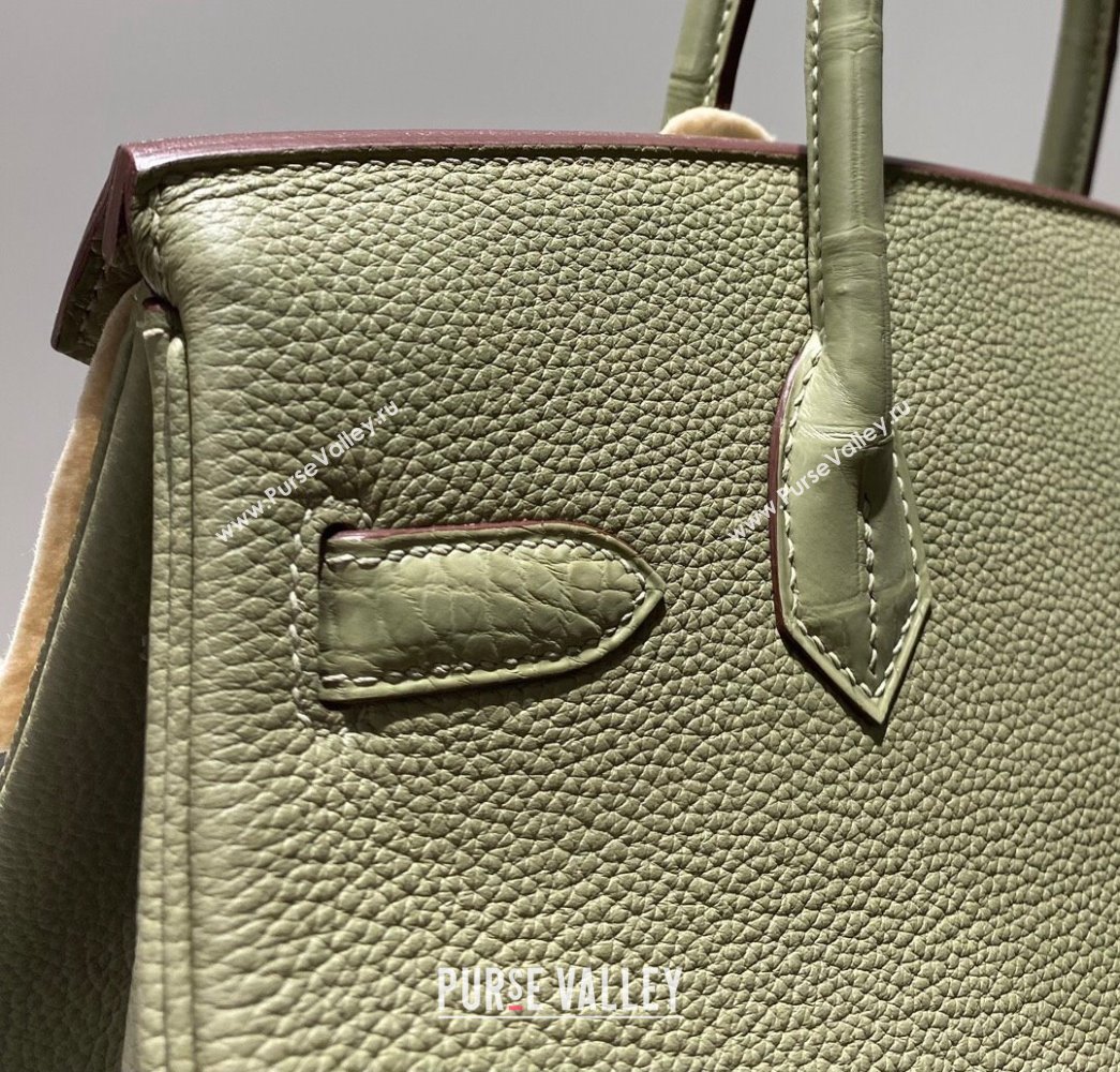 Hermes Birkin Touch Bag 30cm in Calfskin and Matte Nile Crocodile Leather Sage Green 2024 (Full Handmade) (FLB-241104064)