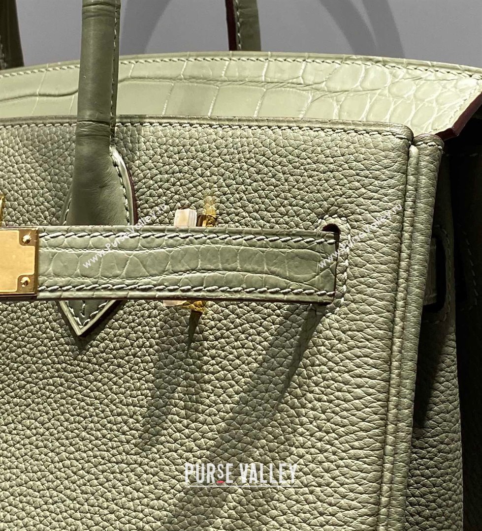 Hermes Birkin Touch Bag 30cm in Calfskin and Matte Nile Crocodile Leather Sage Green 2024 (Full Handmade) (FLB-241104064)