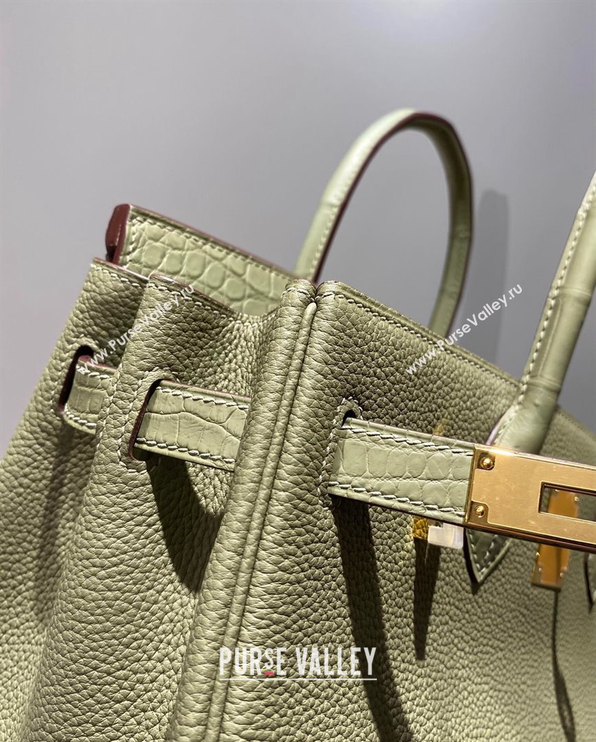 Hermes Birkin Touch Bag 30cm in Calfskin and Matte Nile Crocodile Leather Sage Green 2024 (Full Handmade) (FLB-241104064)