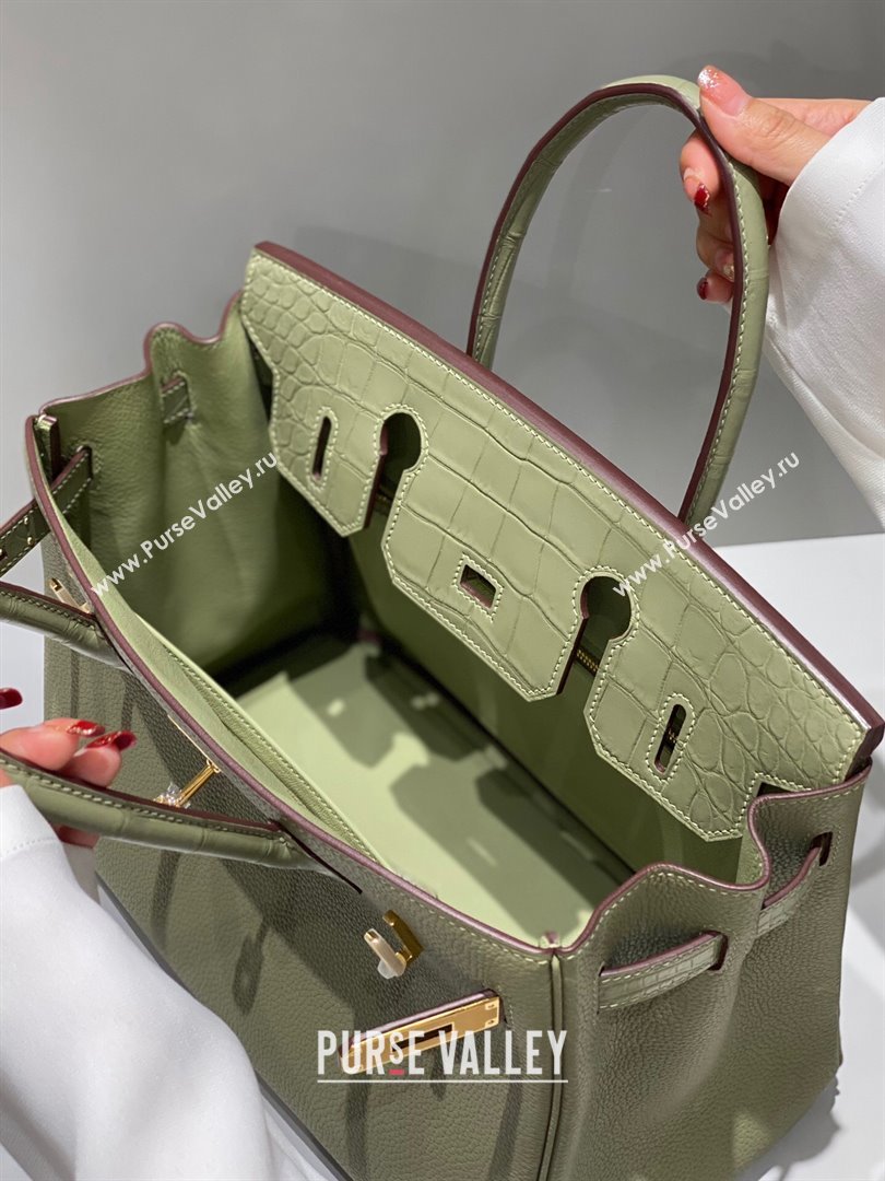 Hermes Birkin Touch Bag 30cm in Calfskin and Matte Nile Crocodile Leather Sage Green 2024 (Full Handmade) (FLB-241104064)