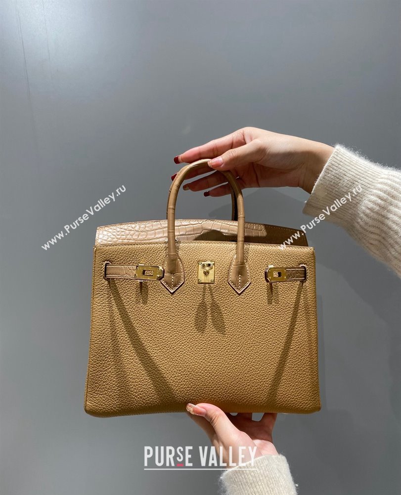 Hermes Birkin Touch Bag 25cm in Calfskin and Matte Nile Crocodile Leather Milky Tea Beige 2024 (Full Handmade) (FLB-241104065)