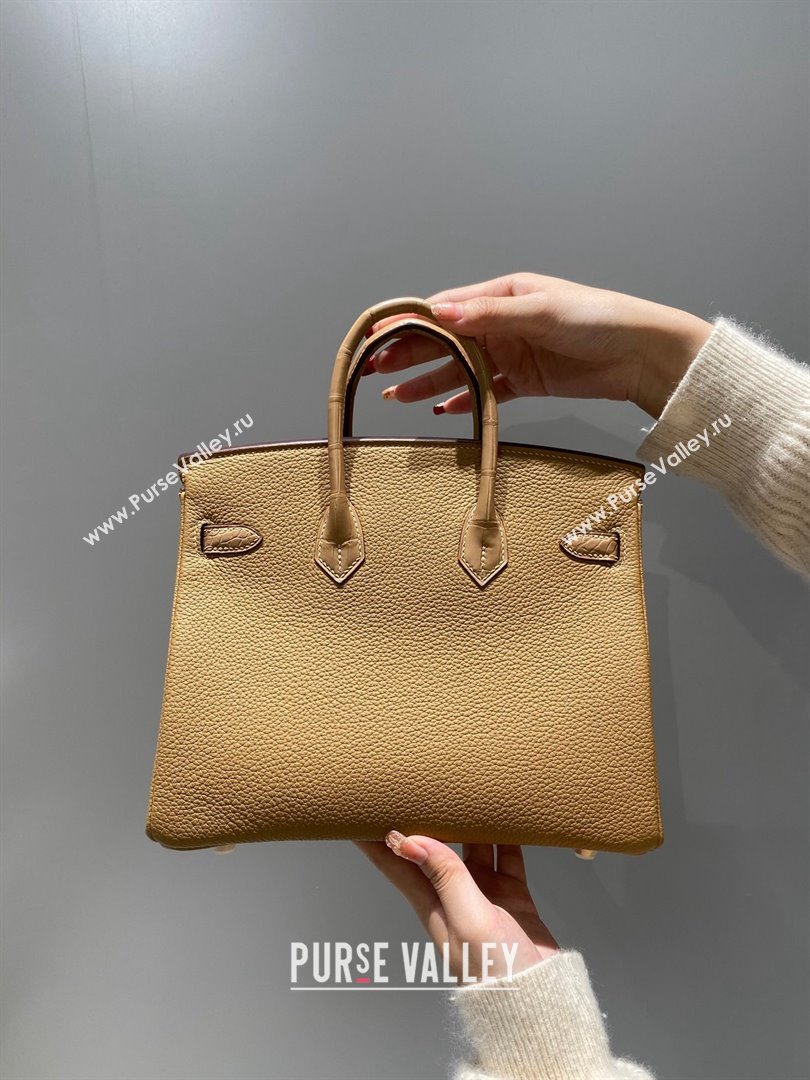 Hermes Birkin Touch Bag 25cm in Calfskin and Matte Nile Crocodile Leather Milky Tea Beige 2024 (Full Handmade) (FLB-241104065)