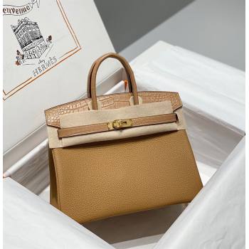 Hermes Birkin Touch Bag 25cm in Calfskin and Matte Nile Crocodile Leather Milky Tea Beige 2024 (Full Handmade) (FLB-241104065)