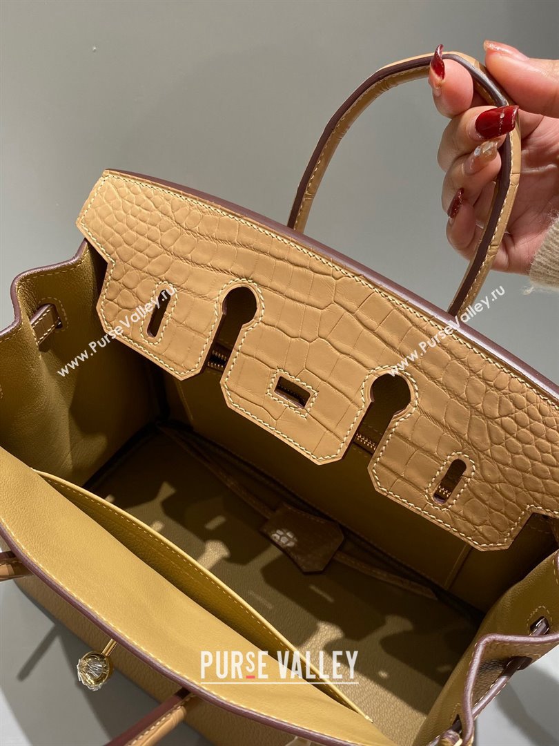 Hermes Birkin Touch Bag 25cm in Calfskin and Matte Nile Crocodile Leather Milky Tea Beige 2024 (Full Handmade) (FLB-241104065)